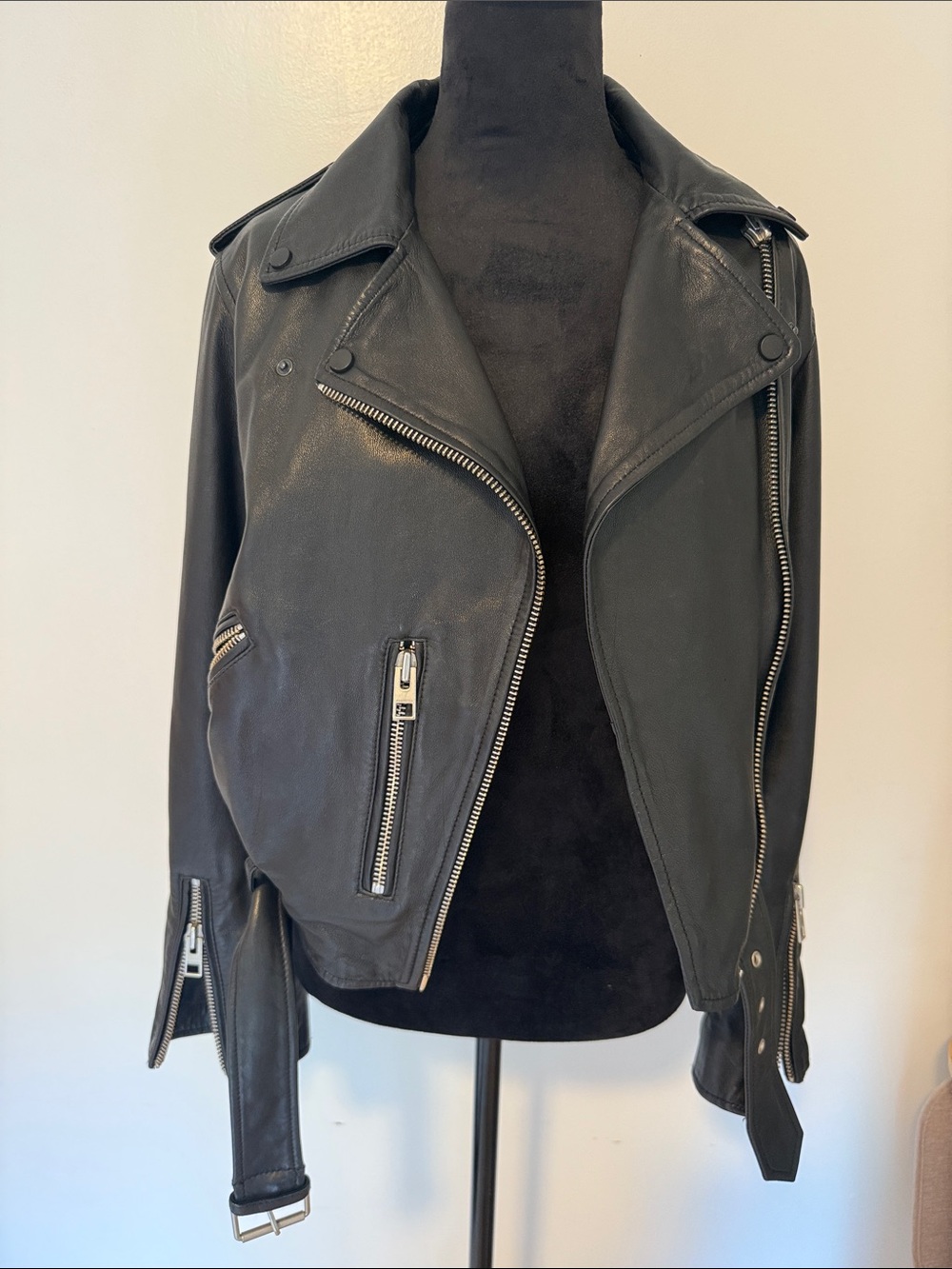 AllSaints Balfern Black Leather biker Jacket with Silver Hardware